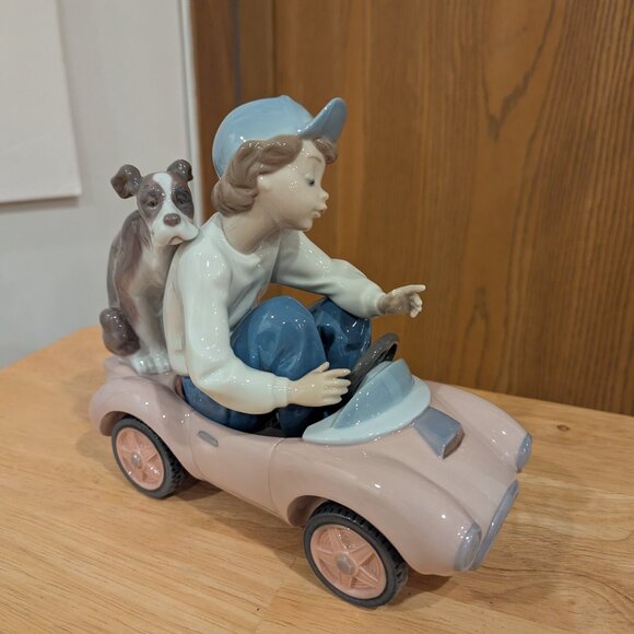 Retired Lladro "Out for a Spin" Boy in Car with Dog Statue in Original Box #5770 - Picture 1 of 6